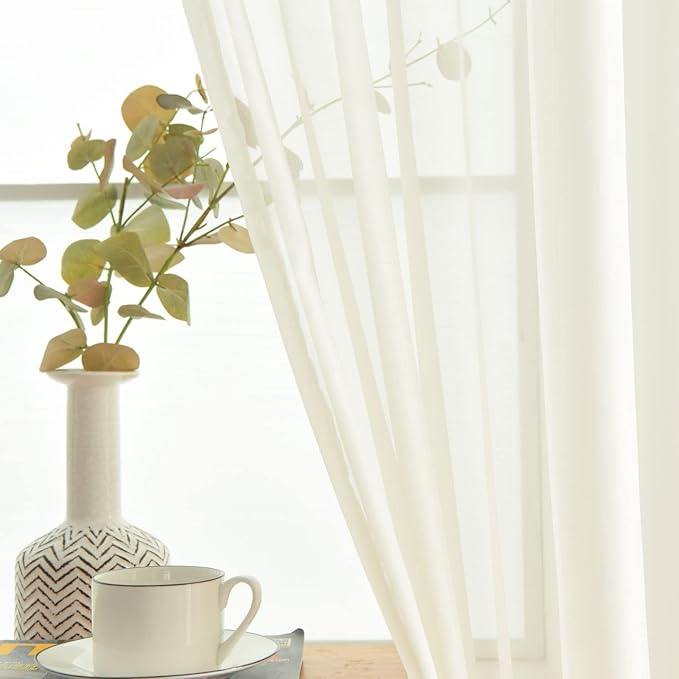 SpaceDresser Basic Rod Pocket Sheer Voile Window Curtain Panels White 1 Pair 2 Panels 38 Width 84 Inch Long for Kitchen Bedroom Children Living Room Yard(Ivory,38 W x 84 L)