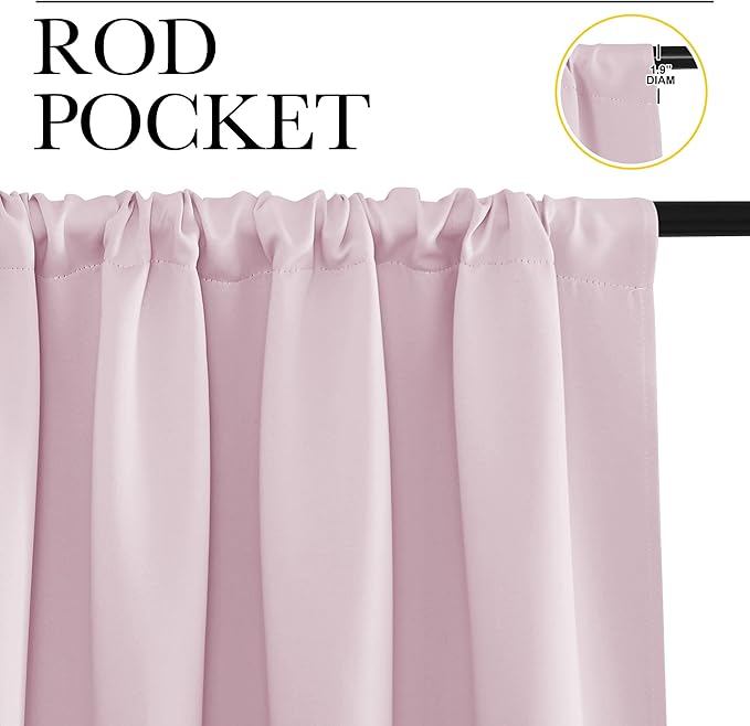 NICETOWN RV Blackout Curtains for Camper Windows, Baby Pink, 34" x 36", Set of 2, Kitchen Short Blackout Curtains & Drapes, Thermal Insulated Rod Pocket Window Treatment Draperies for Nursery