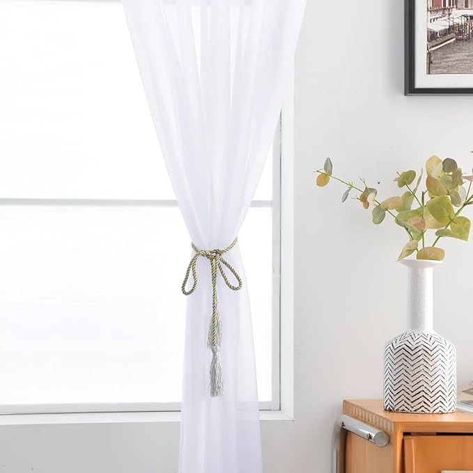 SpaceDresser Sheer Voile Window Treatment Rod Pocket Curtain Panels for Kitchen Bedroom Living Room Drapes Sunlight Filtering Privacy Semi Home Decor Assorted Colors Sizes (Optical White, 52 W x 63 L)