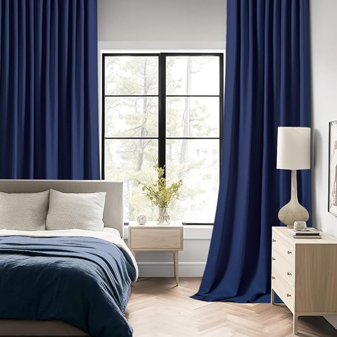 MIULEE Navy Blue Back Tab Blackout Curtains 72 Inches Long 2 Panels Set for Living Room Bedroom Privacy, Rod Pocket/Pinch Pleat Thermal Insulated Room Darkening Pleated Light Blocking Drapes