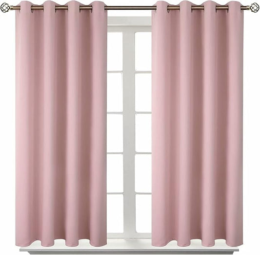 BGment Room Darkening Curtains 45 Inches Long - Grommet Thermal Insulated Drapes Window Treatment Curtains for Bedroom, 2 Panels, 52 x 45 Inch, Baby Pink