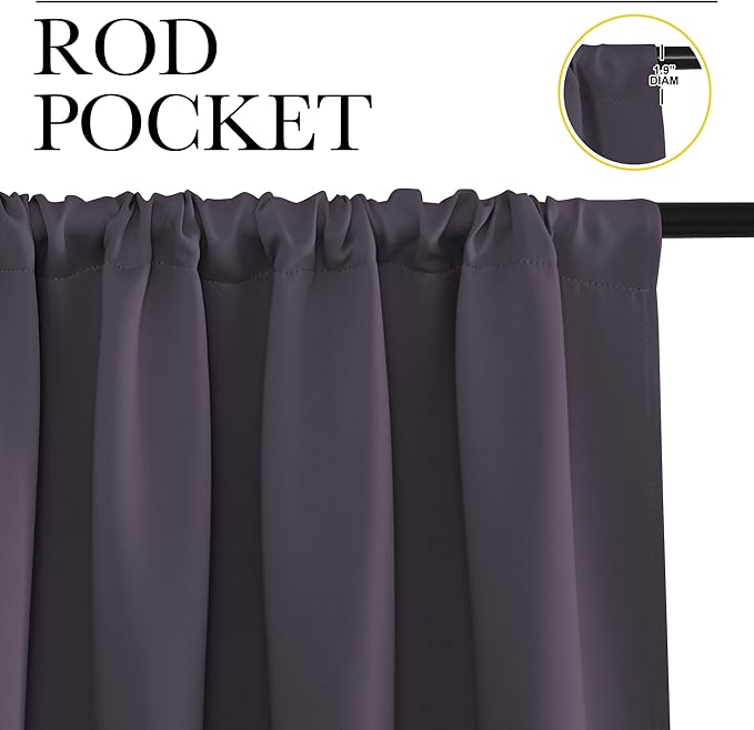 NICETOWN Blackout Curtains for Living Curtains, Greyish Purple, 2 Panels, 29 by 30, Room Darkening Window Curtain Panels, Easy-Care Solid Thermal Insulated Draperies/Drapes for Daughter Room
