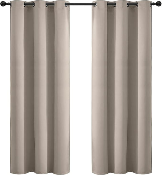 Yakamok Blackout Curtains Room Darkening Thermal Insulated Window Panels,Solid Grommet Top Drapes for Bedroom/Living Room(42Wx72L, Natural, 2 Panels)