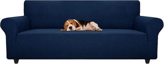ZNSAYOTX Stretch Oversized Couch Cover Universal Sofa Covers for Living Room Dogs Pet Furniture Protector Spandex Extra Large Sofa Slipcovers with Anti Slip Foam Sticks (Navy Blue, XL Sofa)