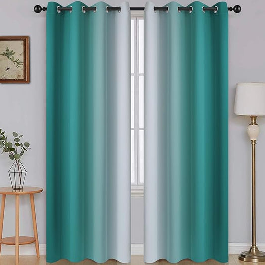 SimpleHome Ombre Room Darkening Curtains 82 inches Length for Bedroom,Grommet Gradient Light Blocking Teal Window Curtains for Living Room,2 Panels, 52x82 inches