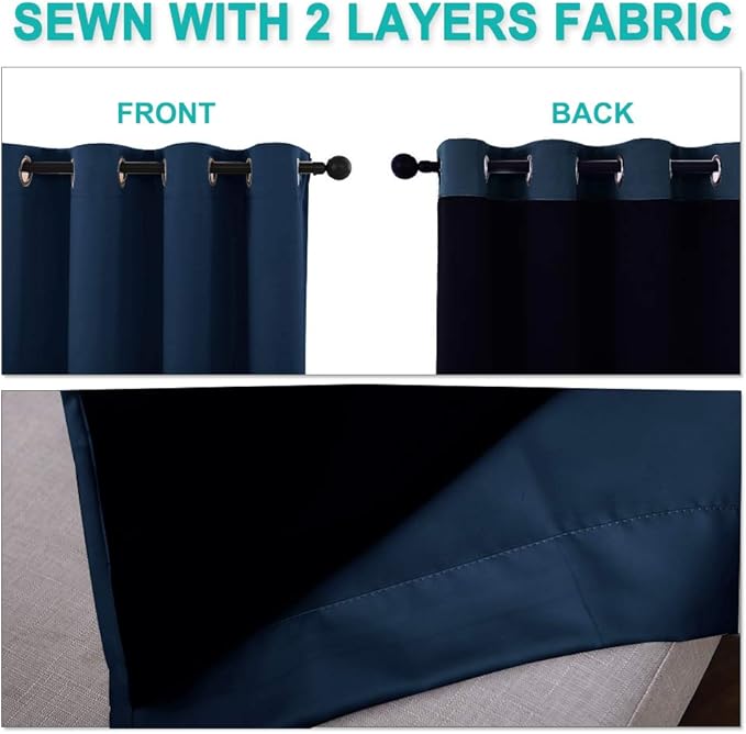 NICETOWN Navy 100% Blackout Curtains 45 inch Long 2 Panels Set, Thermal Insulated 2-Layer Lined Drapes, Energy Efficiency Small Window Draperies for Dining Room (42 inches W by 45 inches L)