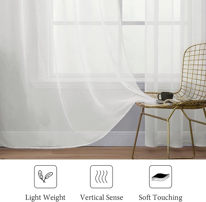 MIULEE 2 Panels Solid Color Sheer Window Curtains Elegant Window Voile Panels/Drapes/Treatment for Bedroom Living Room (54X63 Inches Ivory)