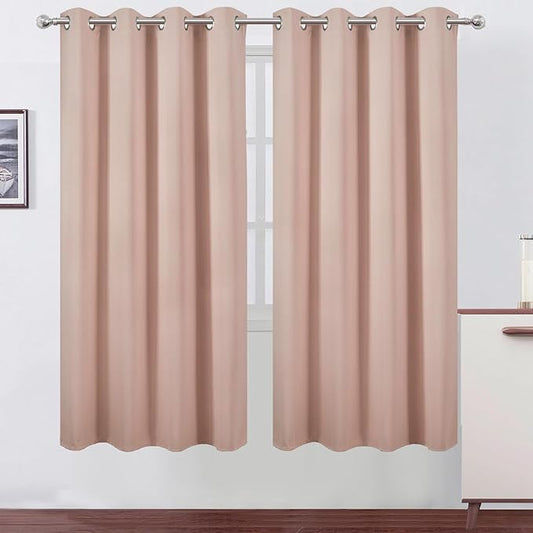 LEMOMO Blackout Curtains 66 x 72 Inch Long Blush Curtains Set of 2 Panels Room Darkening Curtains for Bedroom and Living Room