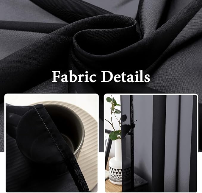MIULEE 2 Panels Solid Color Sheer Window Curtains Elegant Halloween Window Voile Panels/Drapes/Treatment for Bedroom Living Room (54X72 Inches Black)