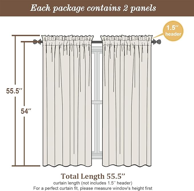 Chyhomenyc Sheer Curtains 54 Inch Long 2 Panels Set - Light Filtering Short Soft Airy Short Cafe Curtains, Modern Rod Pocket for Dinning Living Room Bedroom, 42Wx54L Inch, Light Yellow