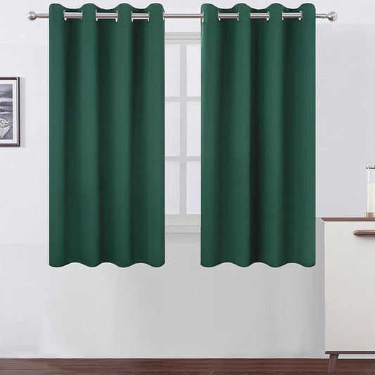 LEMOMO Blackout Curtains 66 x 54 Inch Long Dark Green Curtains Set of 2 Panels Room Darkening Curtains for Bedroom and Living Room