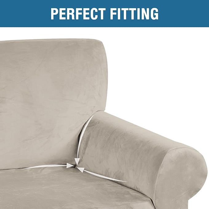 H.VERSAILTEX Stretch Velvet Armchair Cover Couch Covers 1 Cushion Chair Slipcover for Living Room Furniture Cover Crafted from Thick Comfy Rich Velour (Chair 31"-49", French Oak)