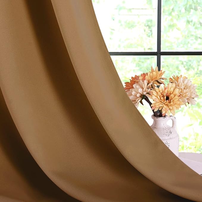 NICETOWN Window Curtains Blackout Drapes, 1 Pair, 34 by 40-inch, Gold Brown, Thermal Insulated Decorative Blackout Curtains/Draperies for Laundry