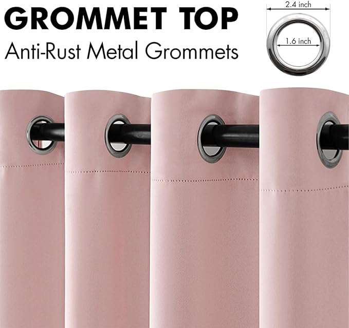 MIULEE Blackout Curtains for Bedroom Living Room Thermal Insulated Room Darkening Grommet Top Solid Light Blocking Drapery Set of 2 Window Panels 52 x 90 Inches Baby Pink