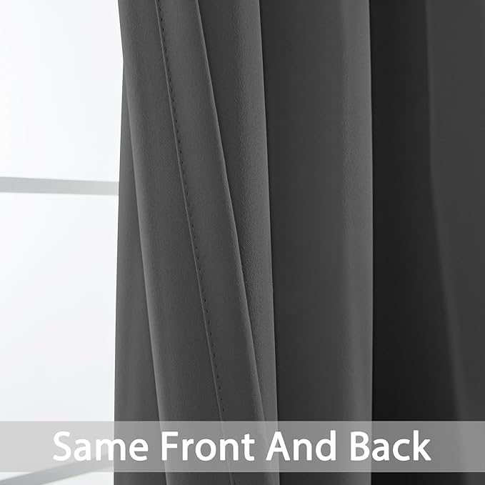 Yakamok 96 Inch Long Blackout Curtains for Bedroom, Thermal Insulated Room Darkening Curtains, Light Blocking Blackout Drapes for Living Room- 2 Panels,52x96 Inch, Charcoal Grey
