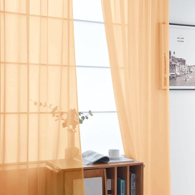 SpaceDresser Basic Rod Pocket Sheer Voile Window Curtain Panels White 1 Pair 2 Panels 70 Width 63 Inch Long for Kitchen Bedroom Children Living Room Yard(Beige,70 W x 63 L)