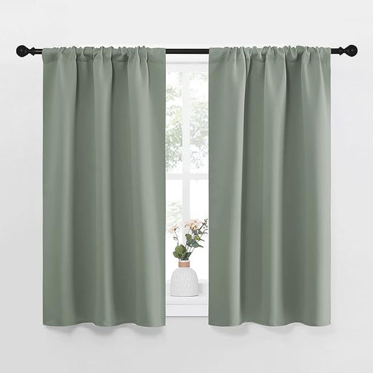 NICETOWN Window Curtains Blackout Drapes - Thermal Insulated Solid Rod Pocket Blackout Curtains/Draperies for Living Room (Sage Green, One Pair, 34 by 40-Inch)