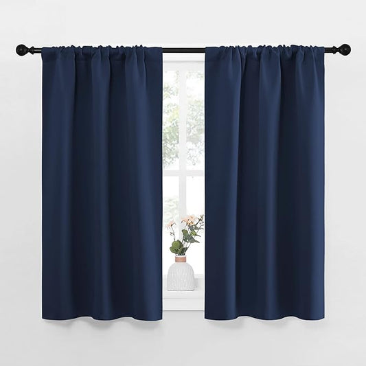 NICETOWN Kitchen Curtains, Short Blackout Curtains & Drapes, Thermal Insulated Rod Pocket Window Treatment Draperies for Nursery (Navy, 34 in x 45 in (W x L), Set of 2)