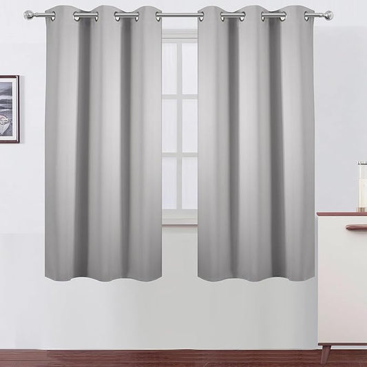 LEMOMO Light Grey Blackout Curtains 38 x 63 Inch Length/Set of 2 Curtain Panels/Thermal Insulated Room Darkening Blackout Curtains for Bedroom