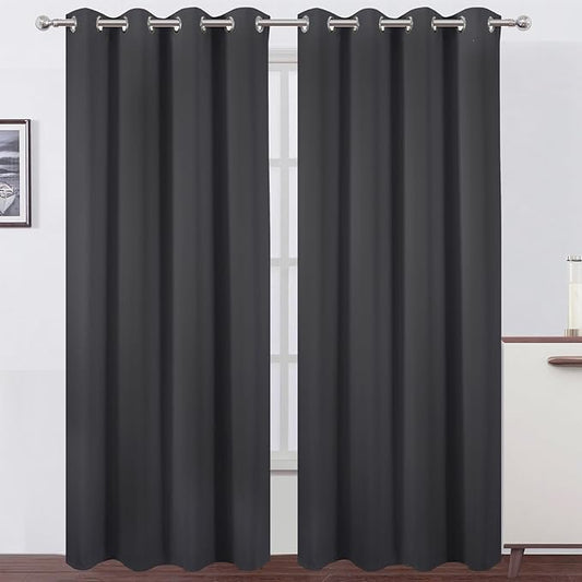 LEMOMO Blackout Curtains 66 x 84 inch/Dark Grey Curtains Set of 2 Panels/Thermal Insulated Room Darkening Bedroom Curtains