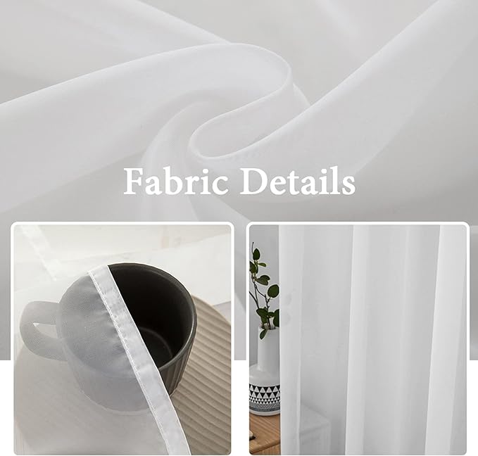 MIULEE 2 Panels Solid Color White Sheer Window Curtains Elegant Window Voile Panels/Drapes/Treatment for Bedroom Living Room (54 X 98 Inches White)