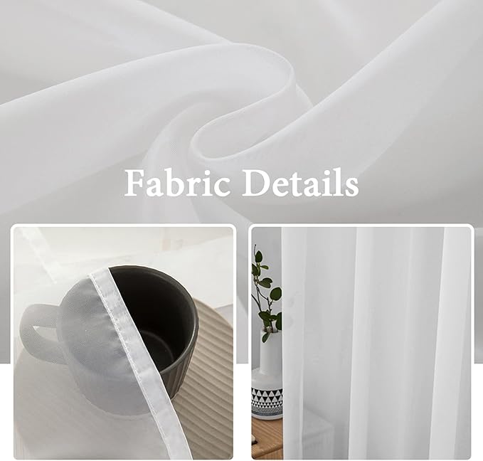 MIULEE 2 Panels Solid Color White Sheer Window Curtains Elegant Window Voile Panels/Drapes/Treatment for Bedroom Living Room (54 X 60 Inches White)