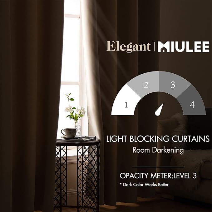MIULEE 90" Long Room Darkening Curtains Thermal Insulated Drapes Solid Window Treatment Set Grommet Top Light Blocking Blackout Curtain for Living Room/Bedroom 2 Panels Beige