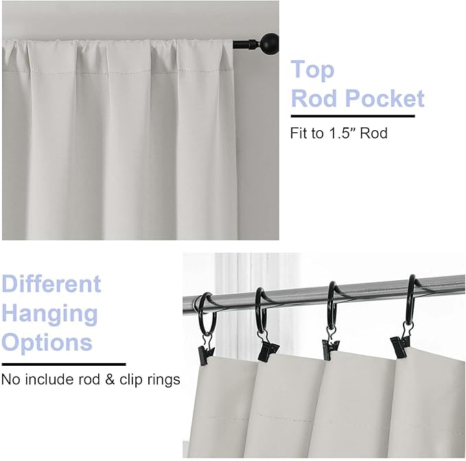 Simplebrand Ava Natural Short 24 Inches Blackout Curtain 2 Panels Set, Half Window Rod Pocket Privacy Curtain Tiers for Kitchen, Curtains Blackout for Bathroom Shades, W30 x L24 Inch, Natural