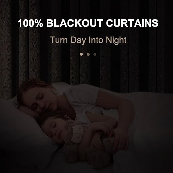 100% Blackout Shield Linen Blackout Curtains for Bedroom 84 Inches Long, Back Tab/Rod Pocket Living Room Drapes, Thermal Insulated Blackout Curtains 2 Panels Set, 50" W x 84" L, Light Cream