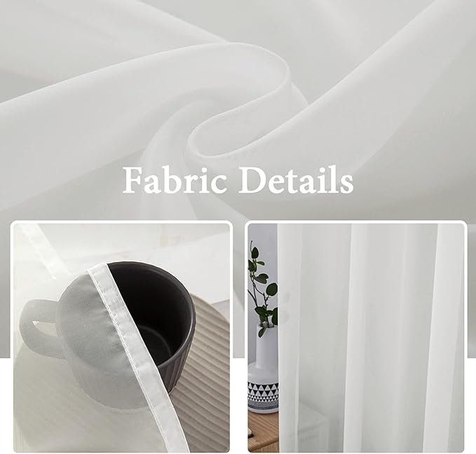 MIULEE 2 Panels Solid Color Sheer Window Curtains Elegant Window Voile Panels/Drapes/Treatment for Bedroom Living Room (54X72 Inches Ivory)