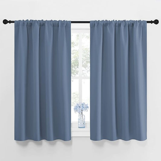 NICETOWN Blackout Curtains for Bedroom, Blackout Curtain Panels, Window Treatment Energy Saving Thermal Insulated Solid Rod Pocket Blackout Drapes/Draperies (Stone Blue, 1 Pair, 42 by 48-inch)
