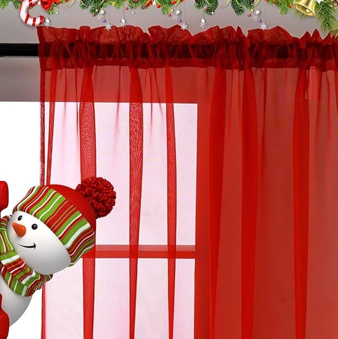 SpaceDresser Basic Rod Pocket Sheer Voile Window Curtain Panels White 1 Pair 2 Panels 60 Width 84 Inch Long for Kitchen Bedroom Children Living Room Yard(Red,60 W x 84 L)