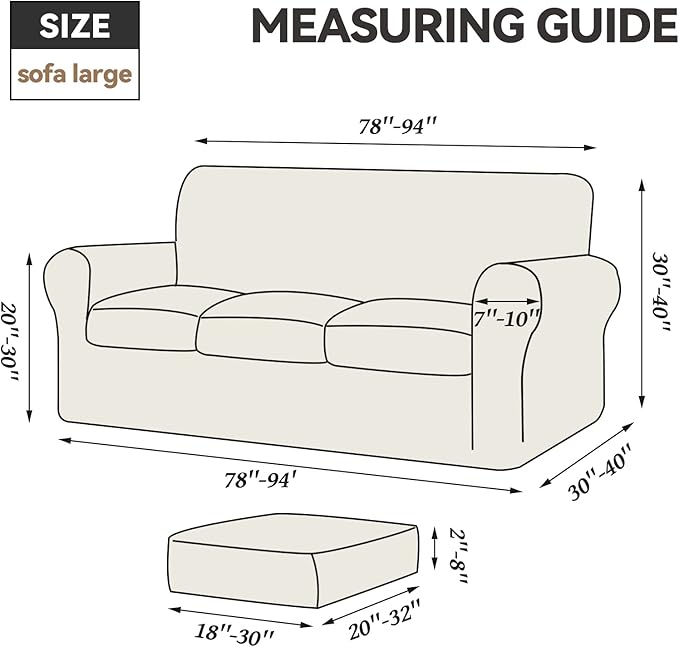 WEERRW 4 Pieces Velvet High Stretch Couch Covers for 3 Cushion Couch Sofa Slipcovers, Washable Furniture Protector with Non Slip Elastic Bottom, Feature Soft and Thick Plush Fabric, Purple, Large