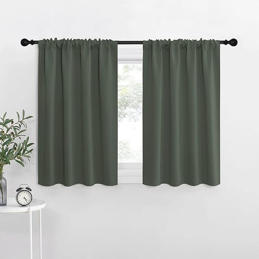 NICETOWN Bedroom Curtains Blackout Draperies - All Season Thermal Insulated Solid Rod Pocket Top Blackout Curtains/Drapes for Kid's Room (Dark Mallard, 1 Pair, 29 x 20 Inch)