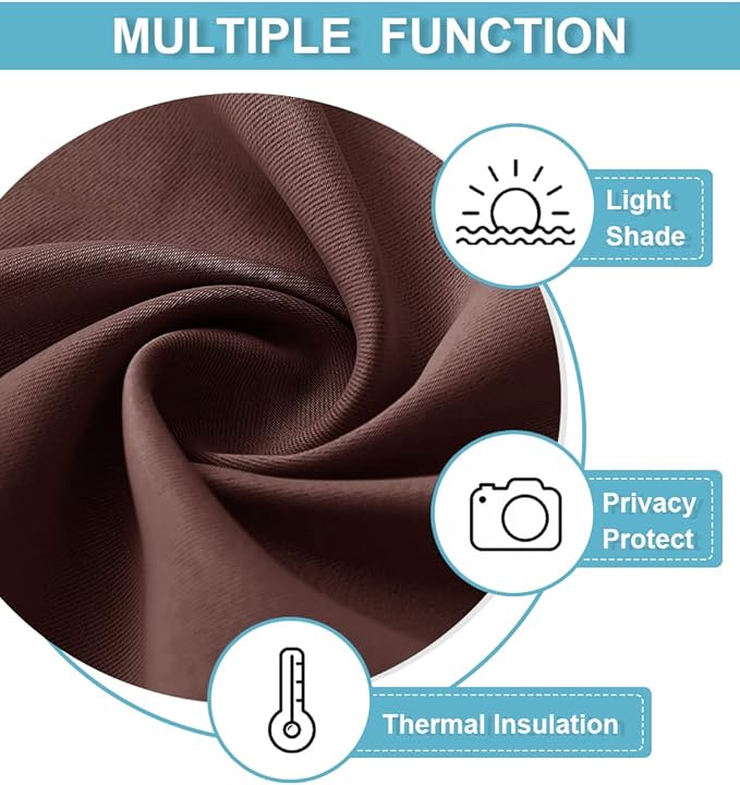 RYB HOME Basement Bathroom Kitchen Cafe Blackout Privacy Curtains, Short Insulating Light UV Heat Blocking Privacy Curtain Tiers for Laundry Room, Width 34 by Length 30, Chocolate Brown, 2 Panels