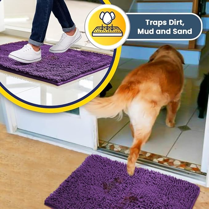 Muddy Mat® | Super Absorbent Door Mat Indoor, Microfiber Quick Dry Chenille Entryway Rug, Non-Slip Front Door Mat, Indoor Mats for Entryway, Machine Washable Pet Rug, Purple 36" x 120"