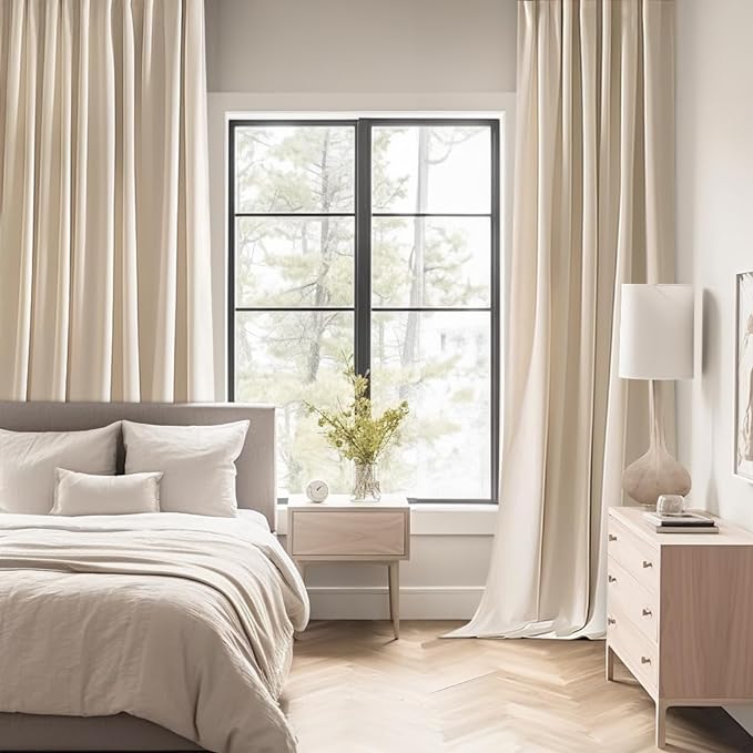 MIULEE Cream Beige Back Tab Light Blocking Curtains 63 Inch Length 2 Panels Set for Living Room Bedroom Privacy, Rod Pocket/Pinch Pleat Thermal Insulated Room Darkening Pleated Blackout Drapes