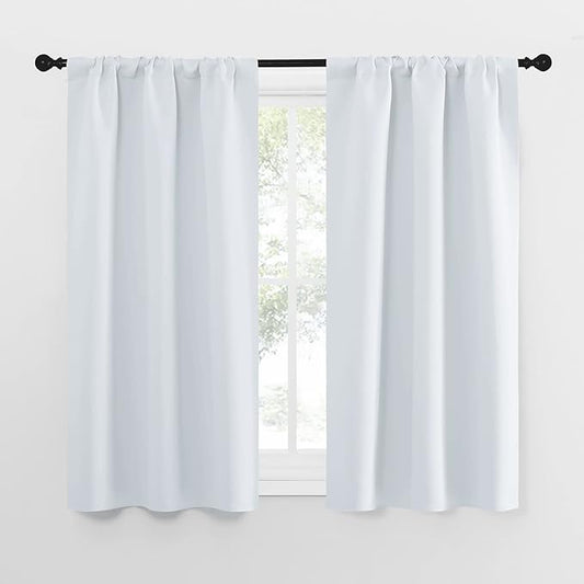 NICETOWN Greyish White Window Curtain Panels - Thermal Insulated Rod Pocket Room Darkening Curtain Sets for Bedroom (Greyish White, 2 Panels, 34 in x 54 in (W x L))