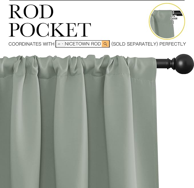 NICETOWN Window Curtains Blackout Drapes - Thermal Insulated Solid Rod Pocket Blackout Curtains/Draperies for Living Room (Sage Green, One Pair, 29 by 30-Inch)