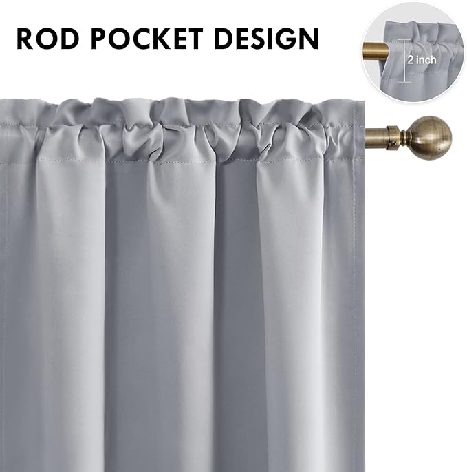 DWCN Blackout Curtains Room Darkening Thermal Insulated Bedroom Curtains Window Curtain Panels, 42 x 45 inches Long, Set of 2 Silver Grey Rod Pocket Drapes