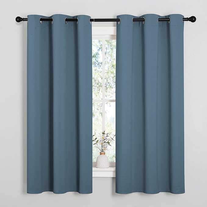 NICETOWN Smoky Blue Blackout Curtains 68 inches Length for Laundry Room, 2 Panels, 42" Wide, Thermal Insulated Decoration Drapes for Office Window