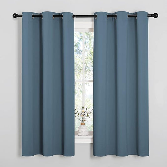 NICETOWN Smoky Blue Blackout Curtains 68 inches Length for Laundry Room, 2 Panels, 42" Wide, Thermal Insulated Decoration Drapes for Office Window