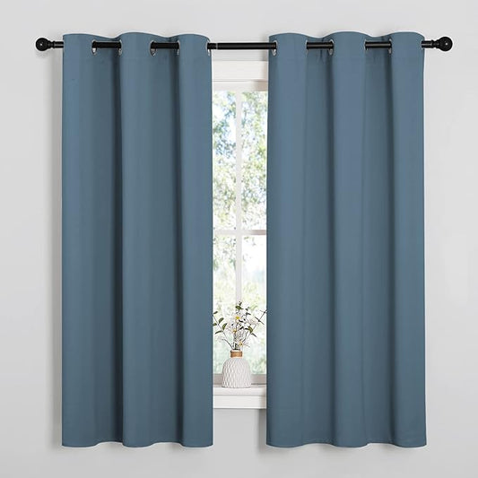 NICETOWN Smoky Blue Blackout Curtains 45 inches Length for Cafe, 2 Panels, 34" Wide, Thermal Insulated Decoration Drapes for Small Window