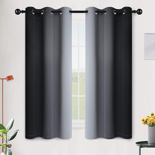 SimpleHome Ombre Room Darkening Curtains for Bedroom, Gradient Black to Grey White Light Blocking Thermal Insulated Grommet Window Curtain/Drapes for Living Room,2 Panels, 42x63 inches Length