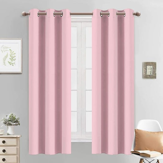 Yakamok Pink Blackout Curtains 63 Inch Long with Grommet for Kid's Bedroom Light Blocking Room Darkening Thermal Insulated Window Treatment Curtain Drapes for Living Room, 38Wx63L,Pink, 2 Panels
