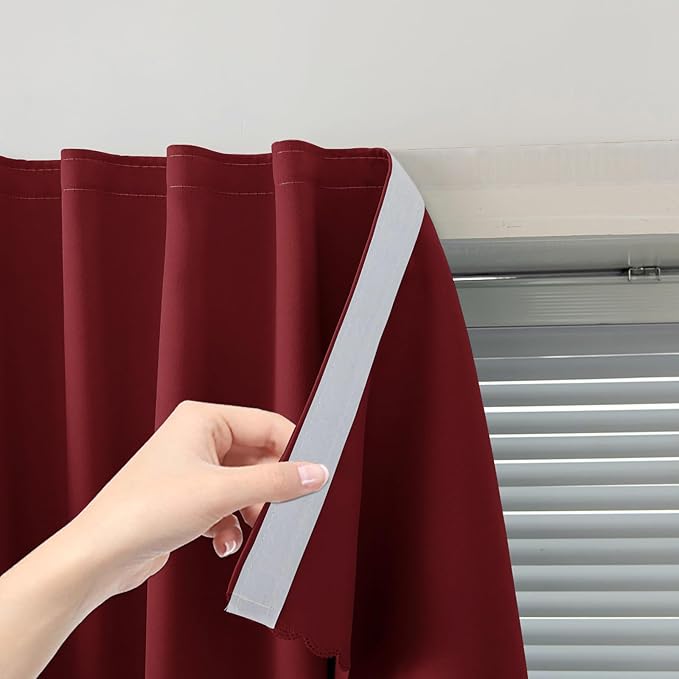 Self Adhesive Curtains, Stick Curtain Blackout Shades Window Cover Curtains for Living Room No Drilling, 59" W X 71" L, Burgundy, 1 Panel