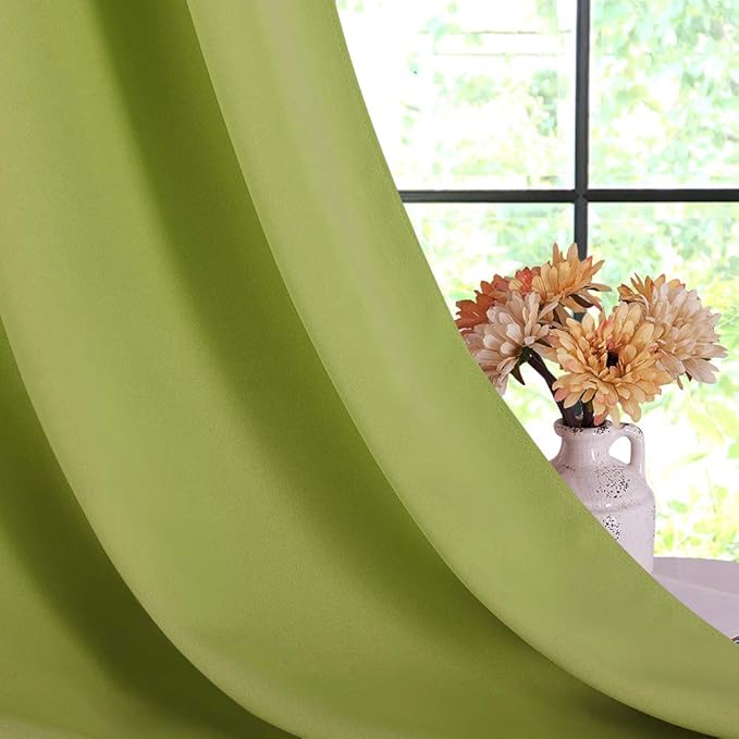 NICETOWN Blackout Curtains & Drapes for Bedroom, Fresh Green, W34 x L48, Set of 2, Triple Weave Grommet Top Thermal Insulated Light Blocking Panels for Bathroom/Living Room