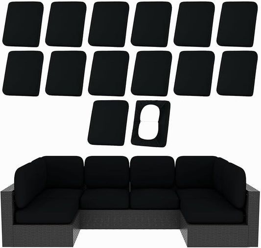 hyha 14Pcs Patio Cushion Covers, Stretch Outdoor Couch Cushion Covers Replacement, Washable Outdoor Chair/Sofa Slipcovers for Patio Furniture Cushions Protector with Elastic Bottom(Black,Cover Only)