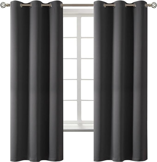 BGment Dark Grey Blackout Curtains for Bedroom, Black Out Curtains 63 Inch Long Thermal Insulated Sunlight Blocking Window Treatment Drapes, Set of 2 Panels, 42 x 63 Inch