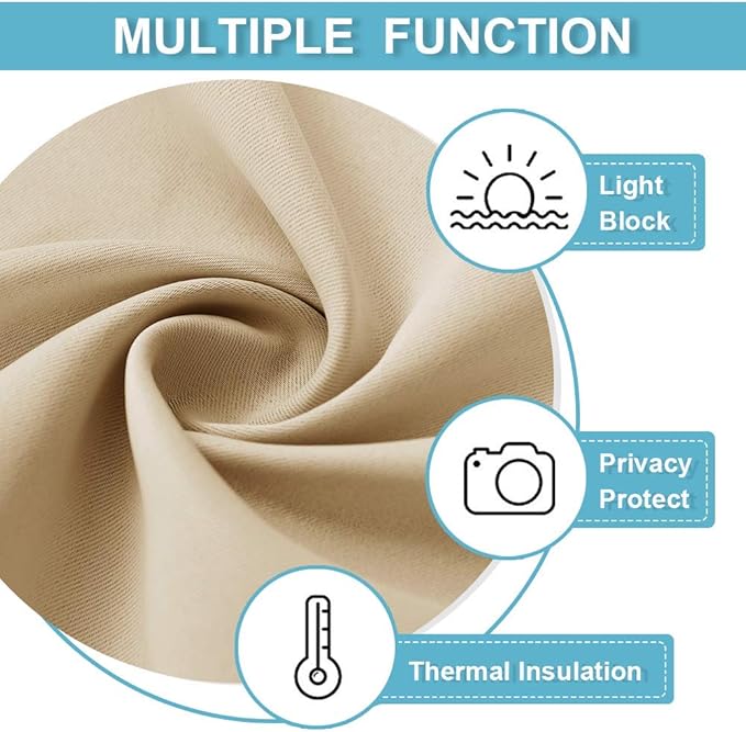 RYB HOME Short Curtains for Bedroom, Room Darkening Insulated Summer Heat Light UV Blocking Energy Saving Drapes for Nursery, Width 34 by Length 48, Biscotti Beige, Set of 2